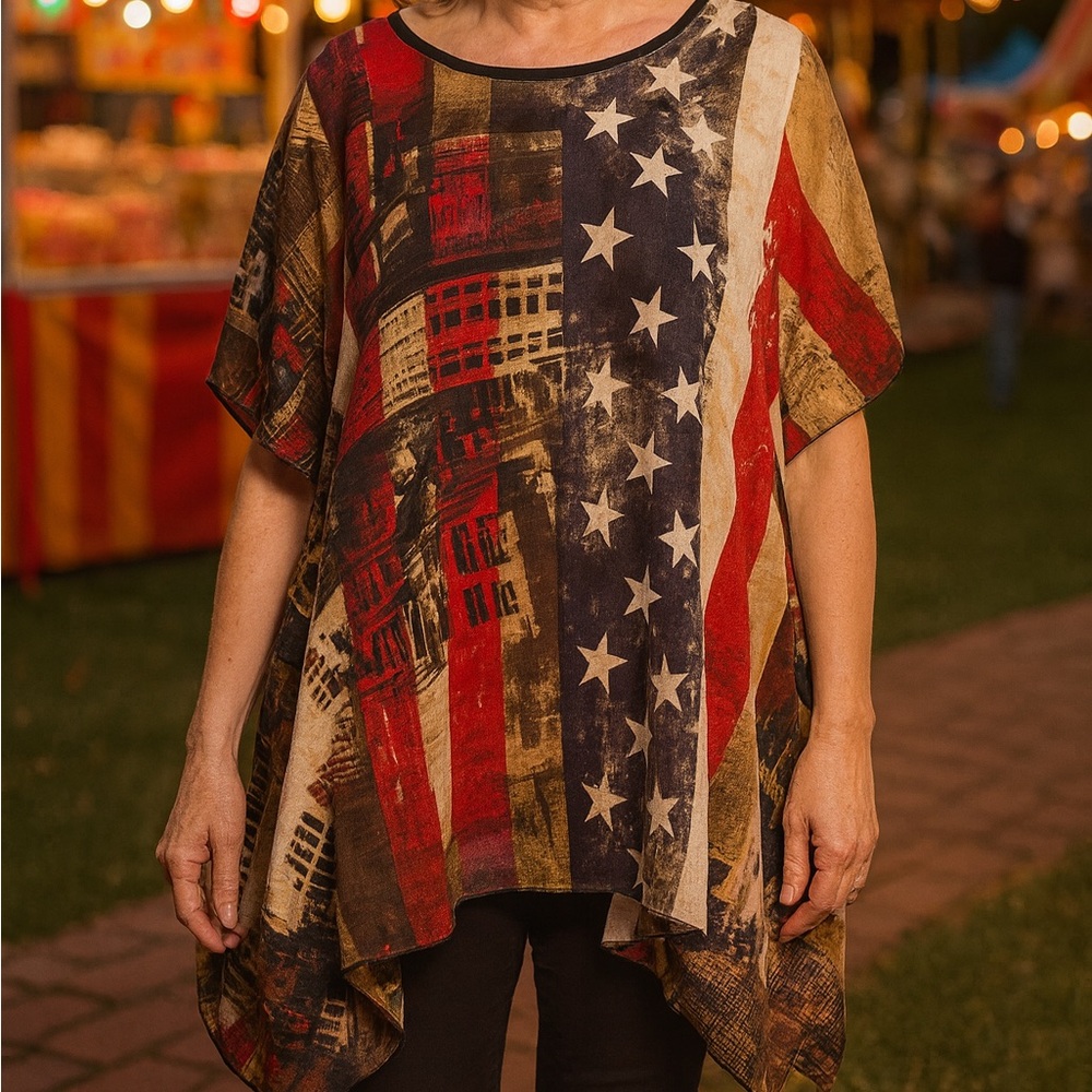 Simply Couture Patriotic 4th of July Women's Top SZ Medium Festival Chic
